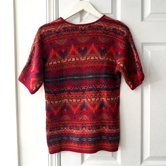 Chaps Denim Vintage Red Aztec Southwestern V Neck Cotton Blend Sweater Medium - Picture 7 of 8